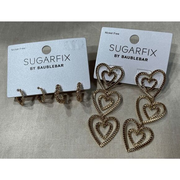 Sugarfix by BaubleBar Gold Toned Heart Earring Packs Lot of 2 - Picture 1 of 3